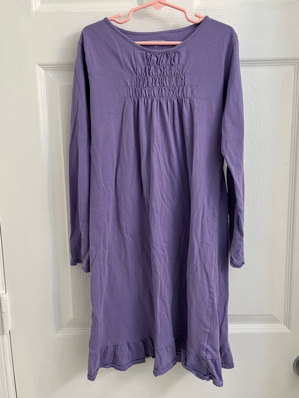 Lands' End Long-Sleeve Smocked Purple Dress